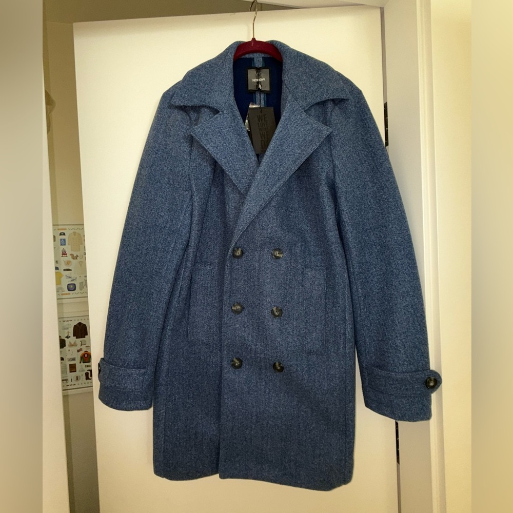 Elegant Men's Double-Breasted Blue Pea Coat